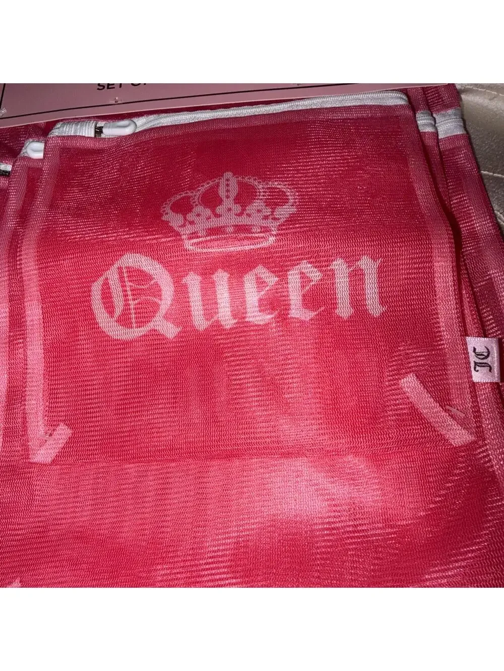 Juicy Couture Set Of 3 Pink Mesh Wash Bags NEW